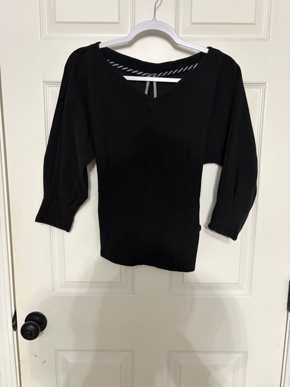 Anthropologie Black Textured V-Neck Top with Side Ties